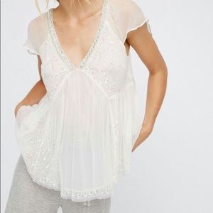 Free People Golden light White beaded top